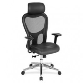 Lorell Exec. High-back Blk Lthr/Mesh Fabric Chair